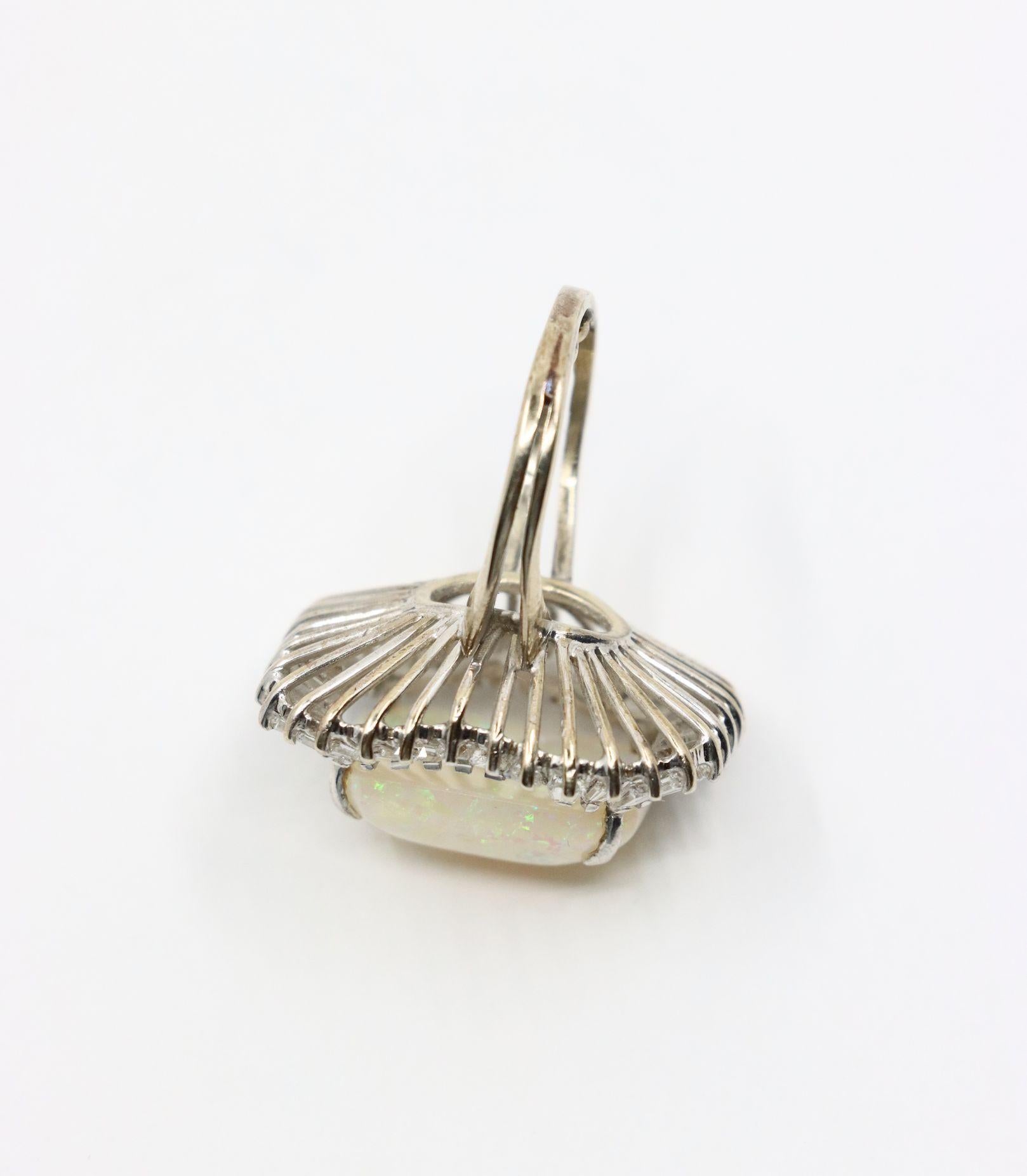 Vintage 14K White Gold Diamond Opal Ballerina Ring For Sale 7