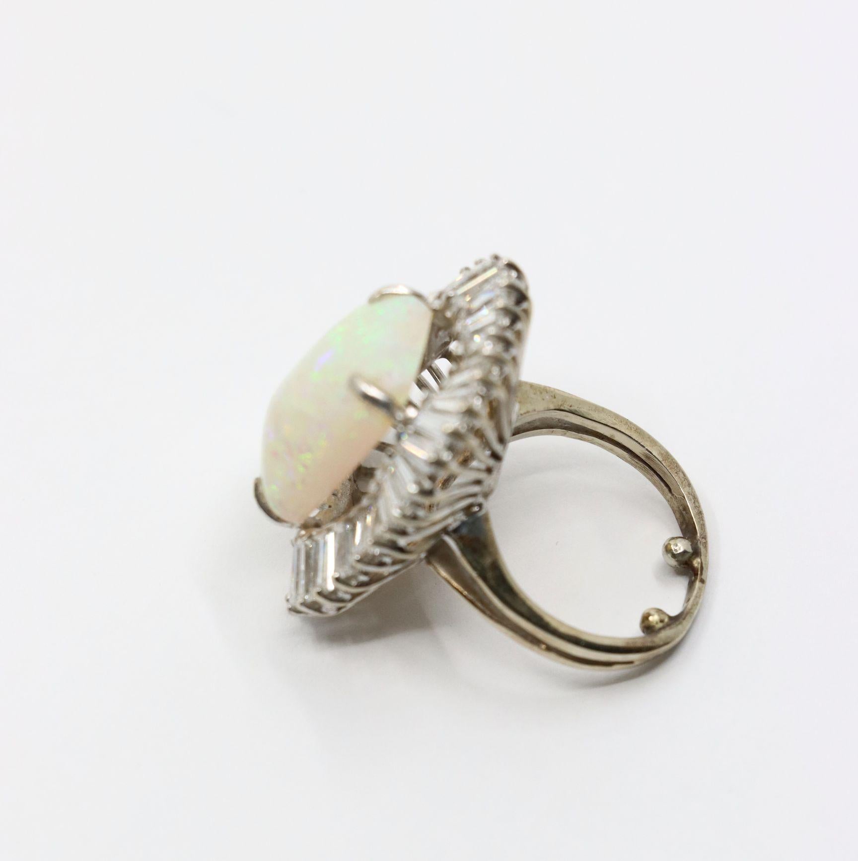 Vintage 14K White Gold Diamond Opal Ballerina Ring For Sale 8
