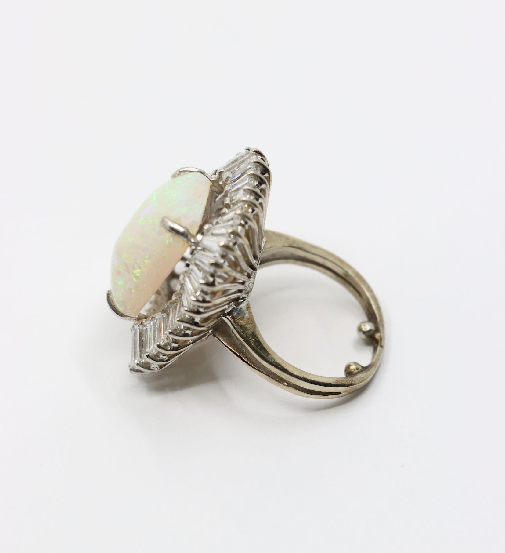 Vintage 14K White Gold Diamond Opal Ballerina Ring For Sale 9