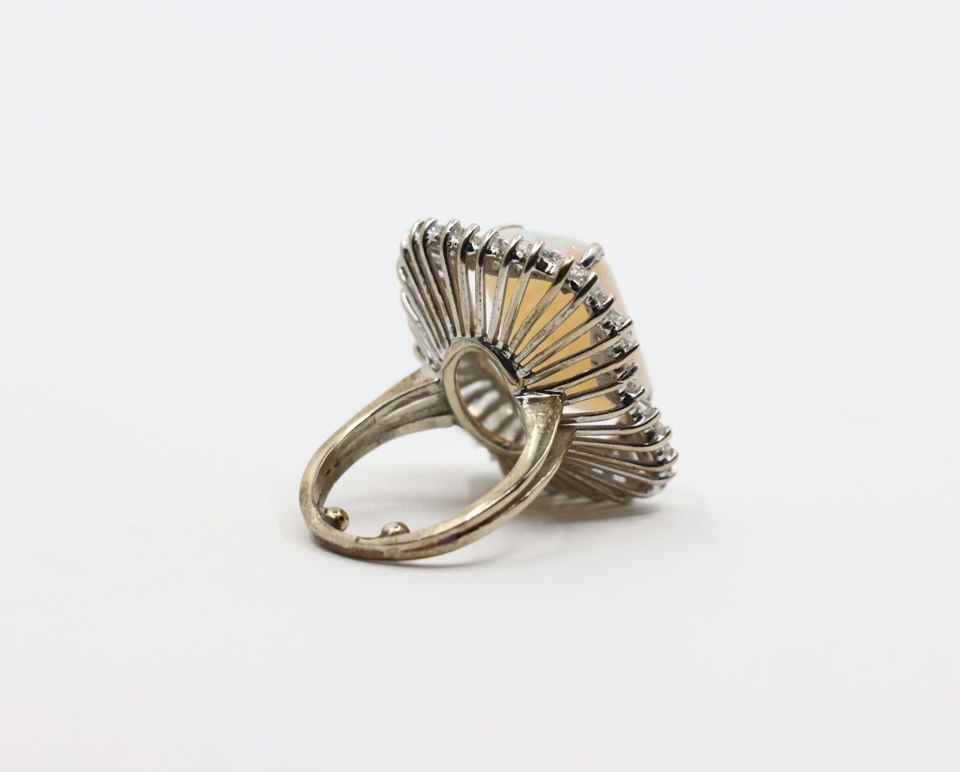 Women's Vintage 14K White Gold Diamond Opal Ballerina Ring For Sale