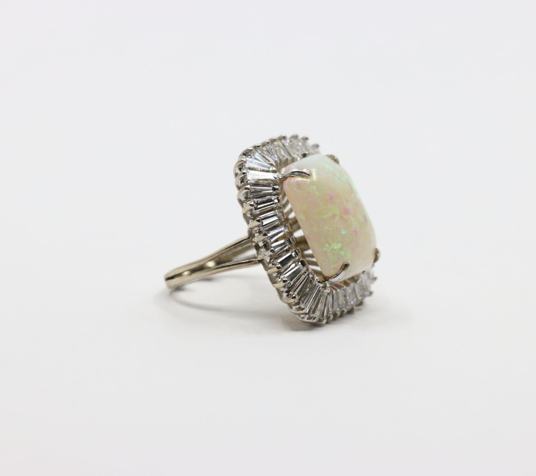 Vintage 14K White Gold Diamond Opal Ballerina Ring For Sale 1
