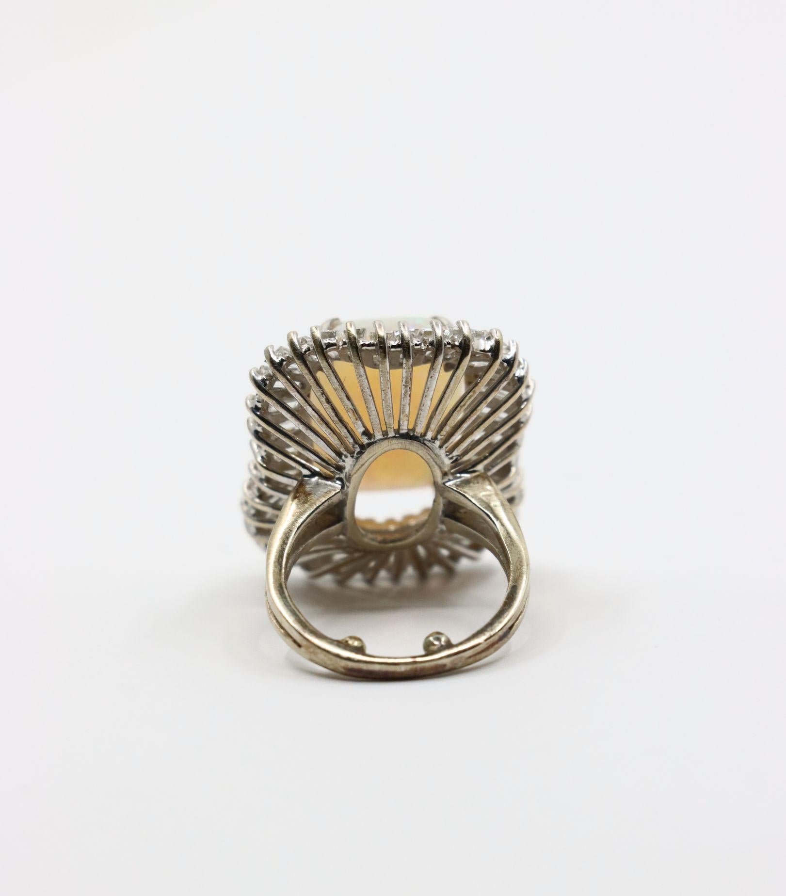 Vintage 14K White Gold Diamond Opal Ballerina Ring For Sale 2