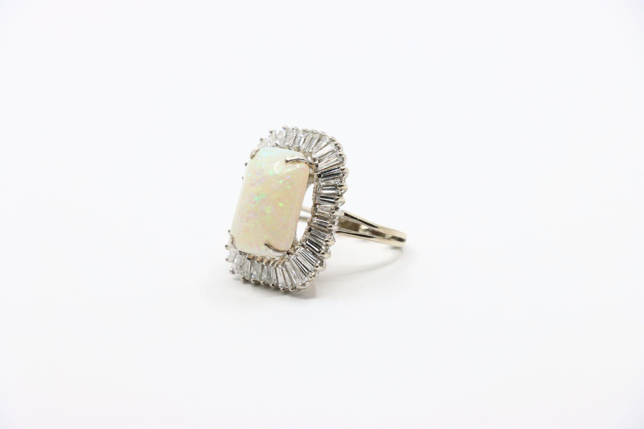 Vintage 14K White Gold Diamond Opal Ballerina Ring For Sale 4