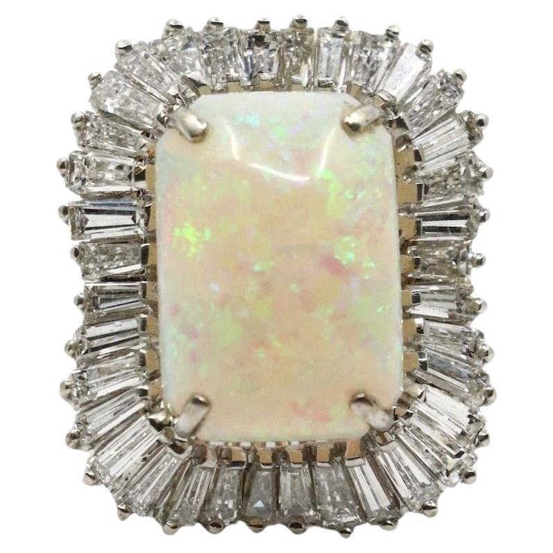 Vintage 14K White Gold Diamond Opal Ballerina Ring For Sale