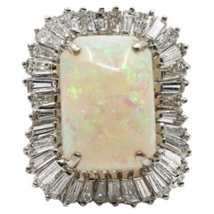 Vintage 14K White Gold Diamond Opal Ballerina Ring