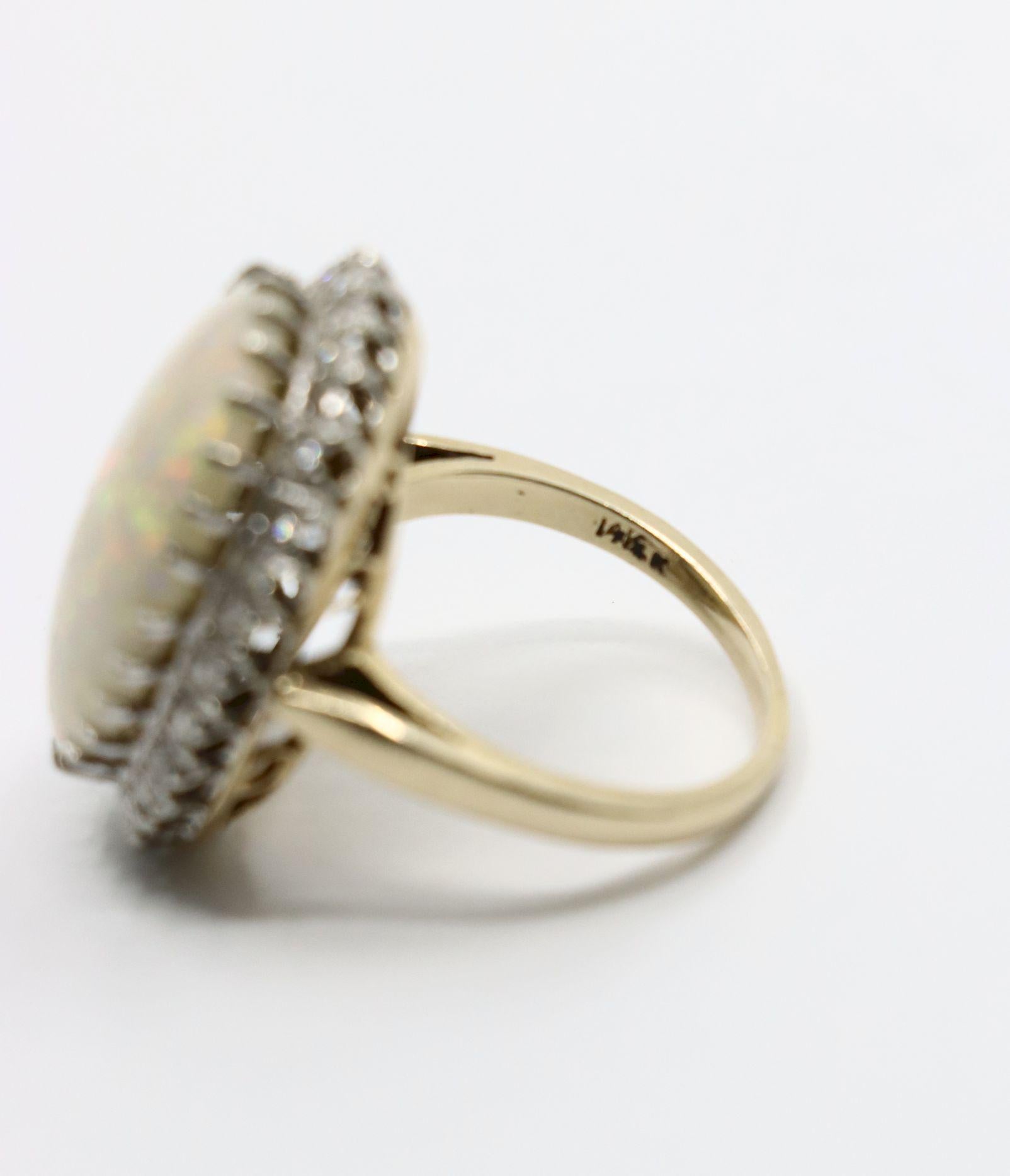 Vintage 14K Weißgold Diamant Opal Cocktail Ring im Angebot 7