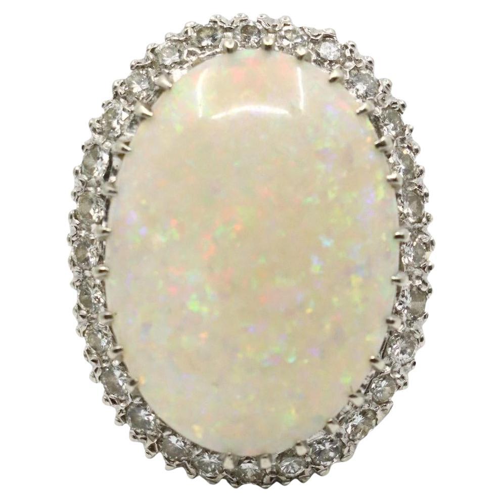 Vintage 14K White Gold Diamond Opal Cocktail Ring