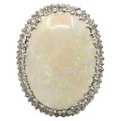 Vintage 14K White Gold Diamond Opal Cocktail Ring