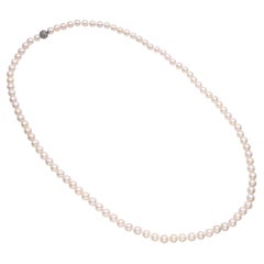 Vintage 14k White Gold Diamond Pave Clasp Akoya Pearl Strand Necklace