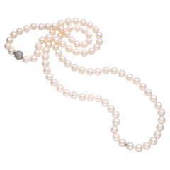 Vintage 14k Weißgold Diamant Pave Verschluss Akoya Perle Strang Halskette