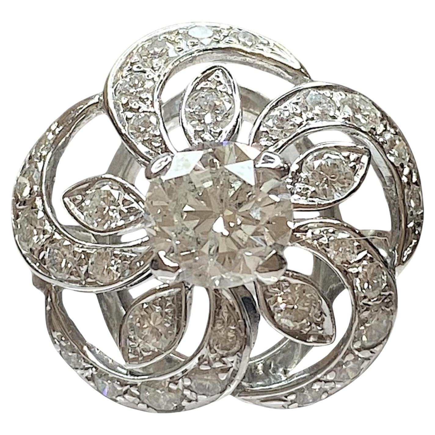 Vintage 14K Weißgold Diamantring mit Diamanten
