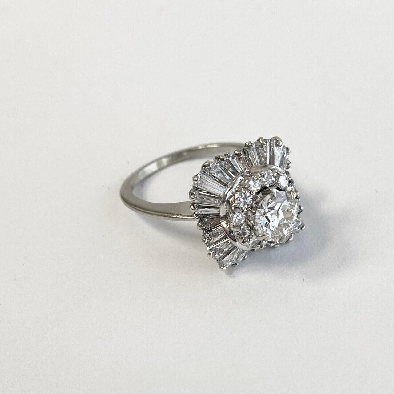 Women's Vintage 14k White Gold Diamond Ring with Old European Cut Diamond For Sale