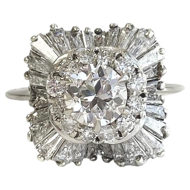 Bague vintage en or blanc 14 carats avec diamants taille vieille Europe