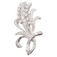 Vintage 14K White Gold Diamond Spray Brooch  Mid-Century Floral Design