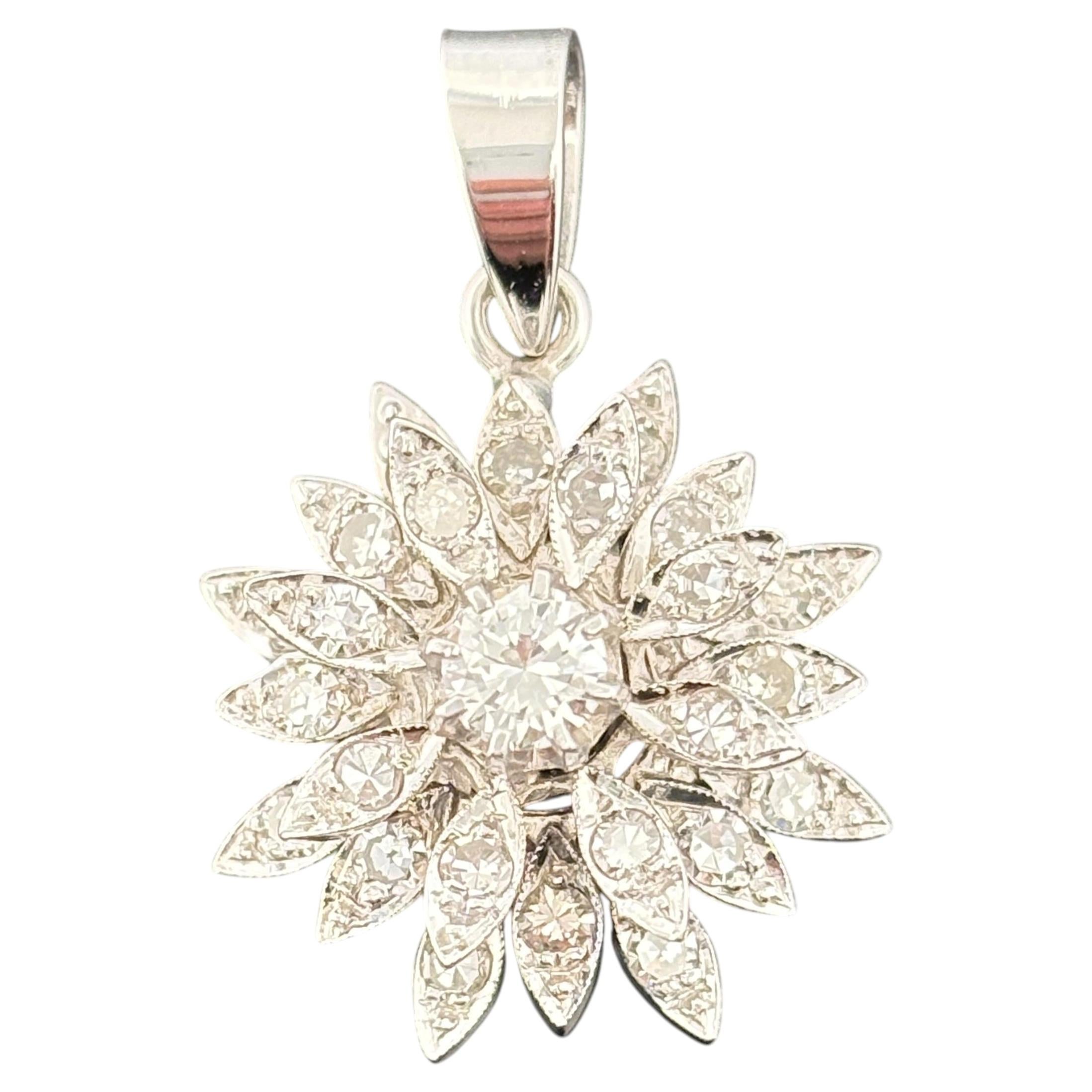 Vintage 14K White Gold Diamond Starburst Flower Pendant, 0.97ctw, Circa 1960s