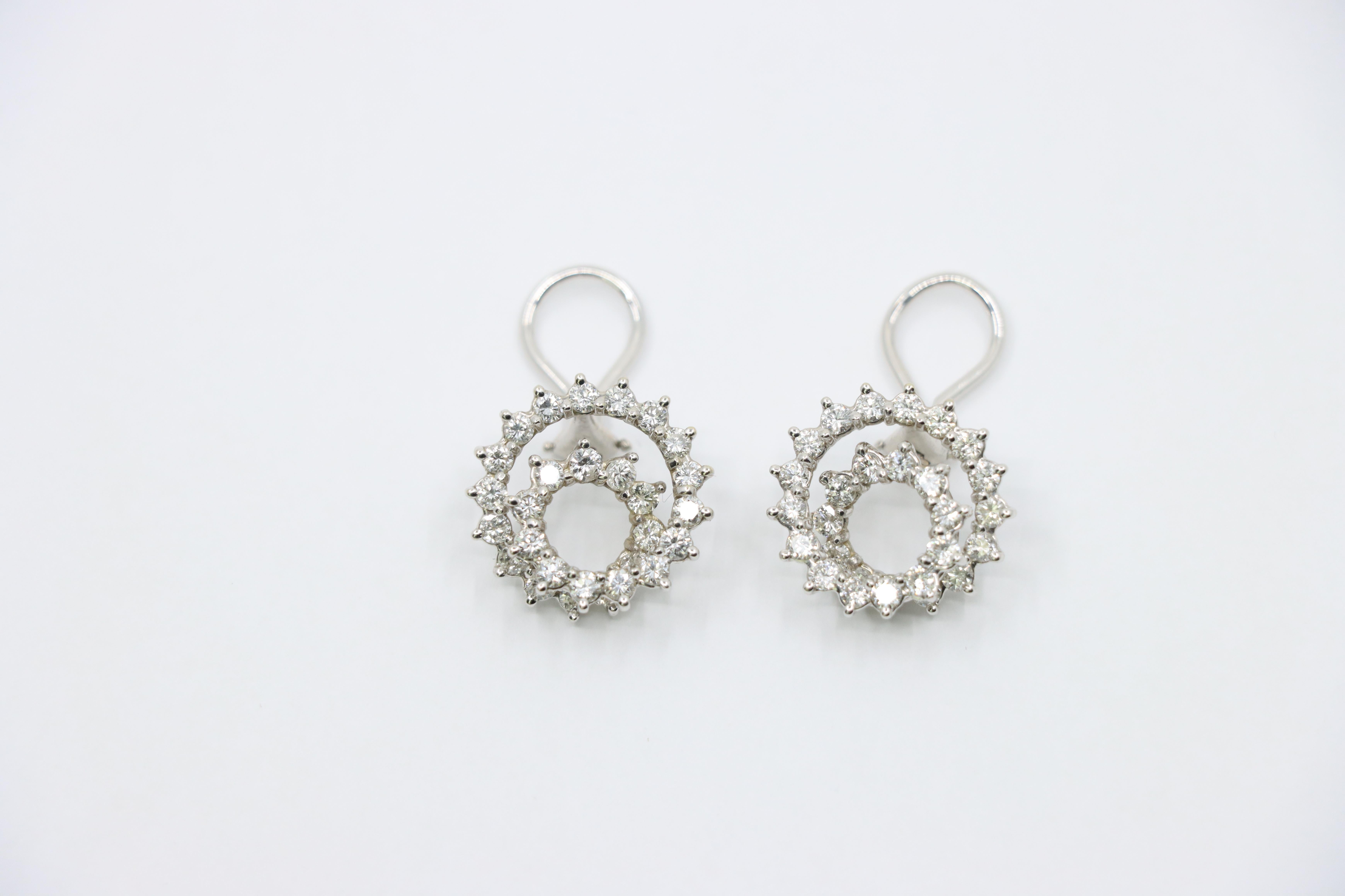 Vintage 14K White Gold Diamond Swirl Earrings For Sale 5