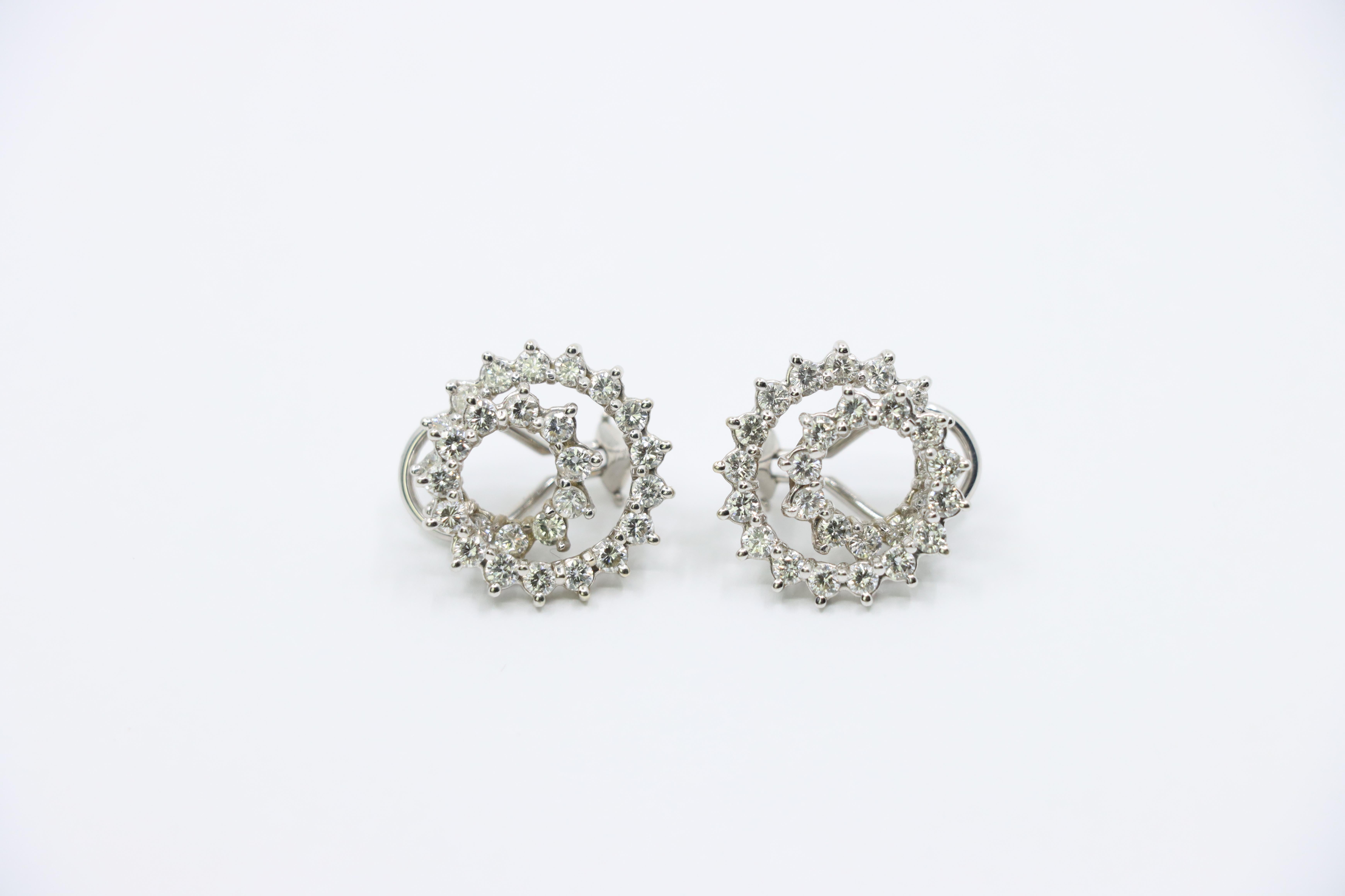 Women's Vintage 14K White Gold Diamond Swirl Earrings For Sale