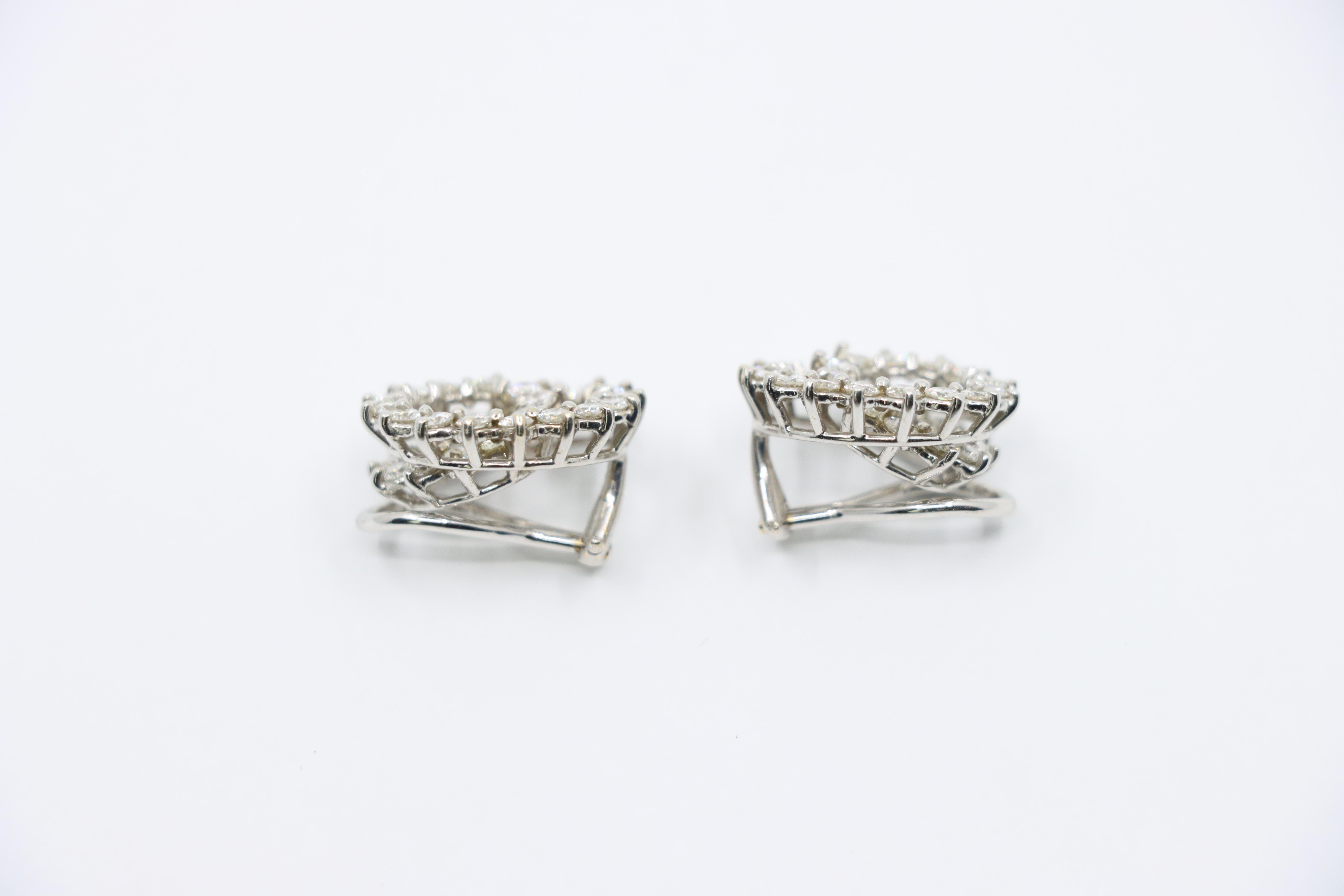 Vintage 14K White Gold Diamond Swirl Earrings For Sale 1