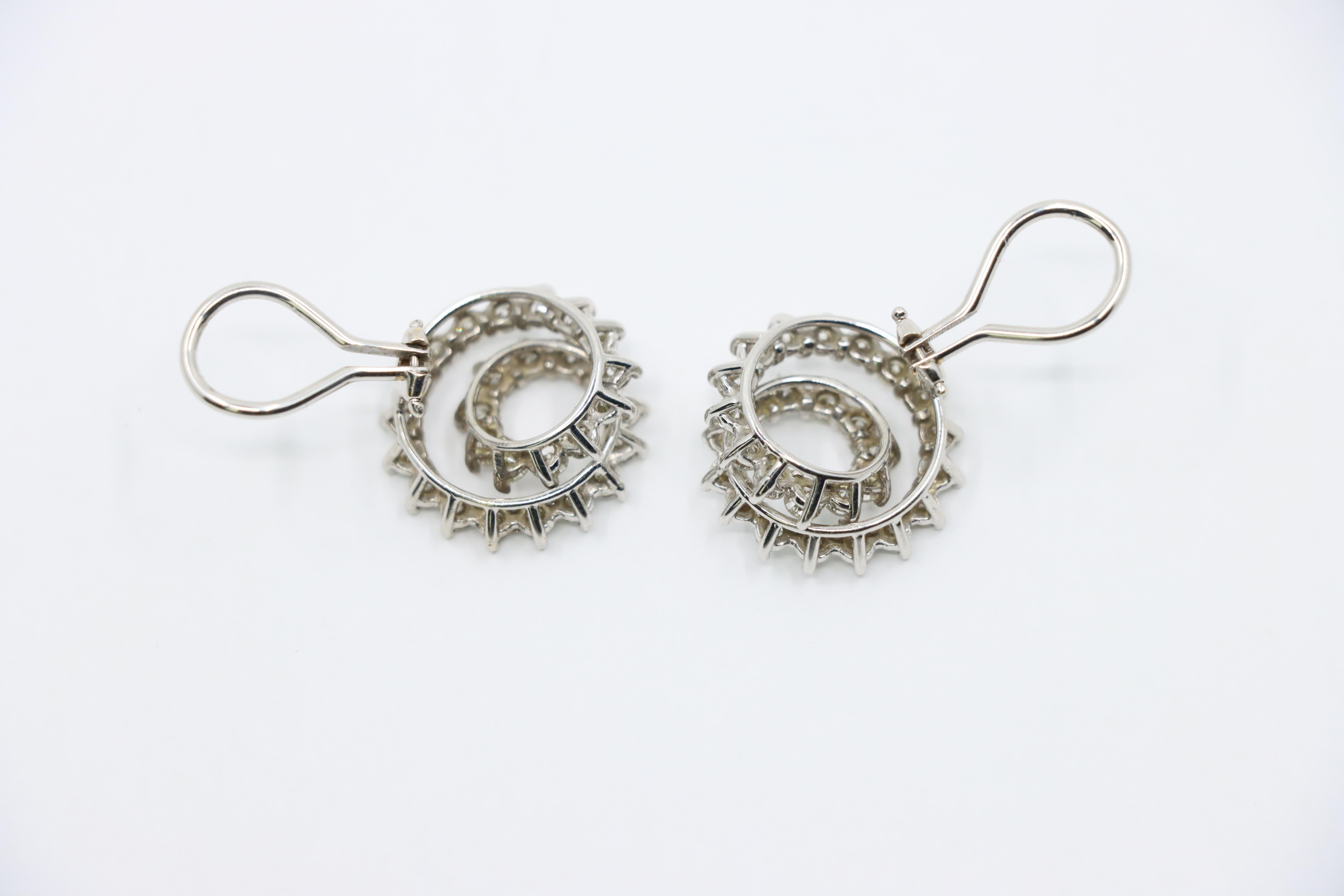 Vintage 14K White Gold Diamond Swirl Earrings For Sale 2
