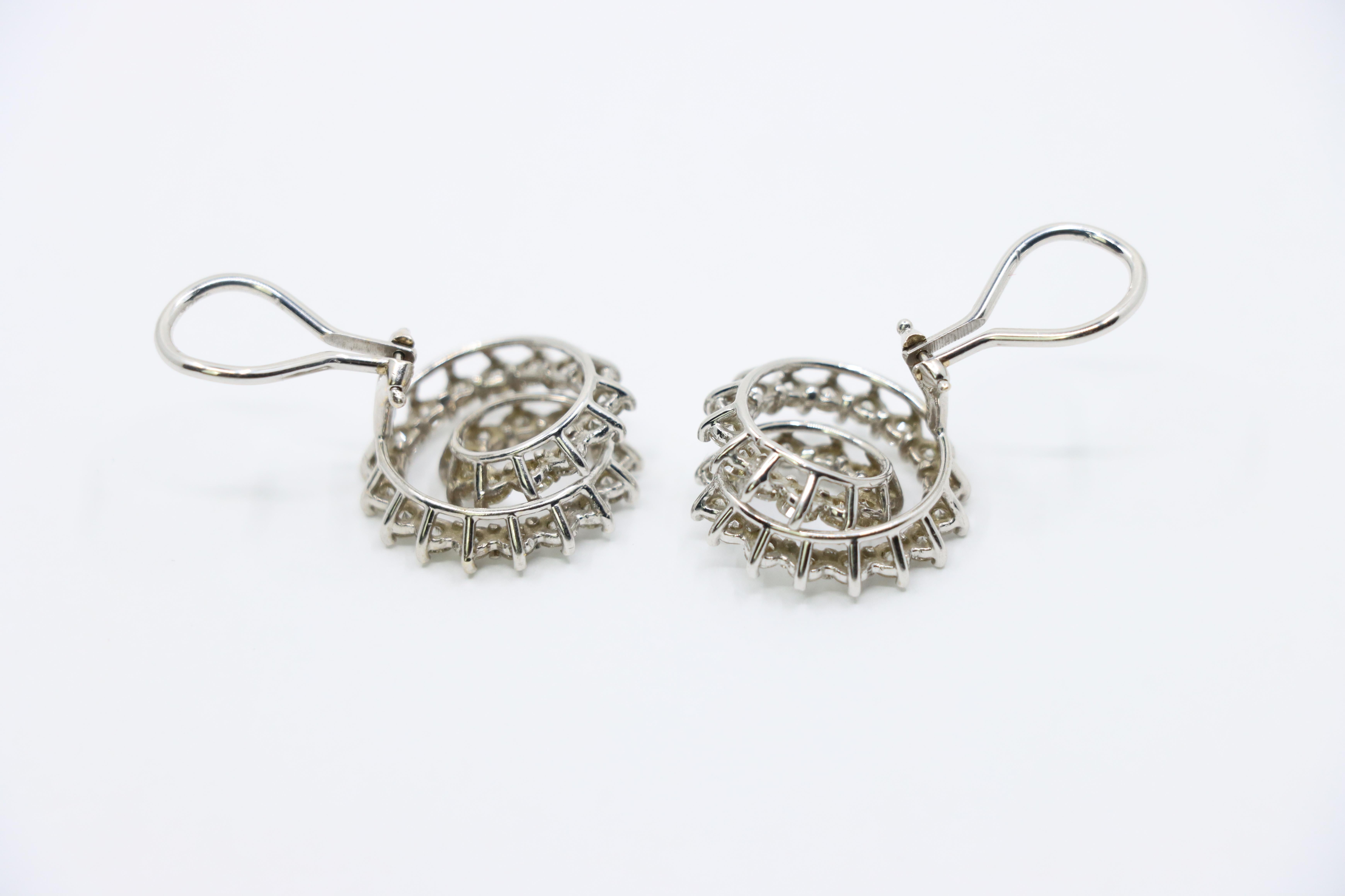 Vintage 14K White Gold Diamond Swirl Earrings For Sale 3