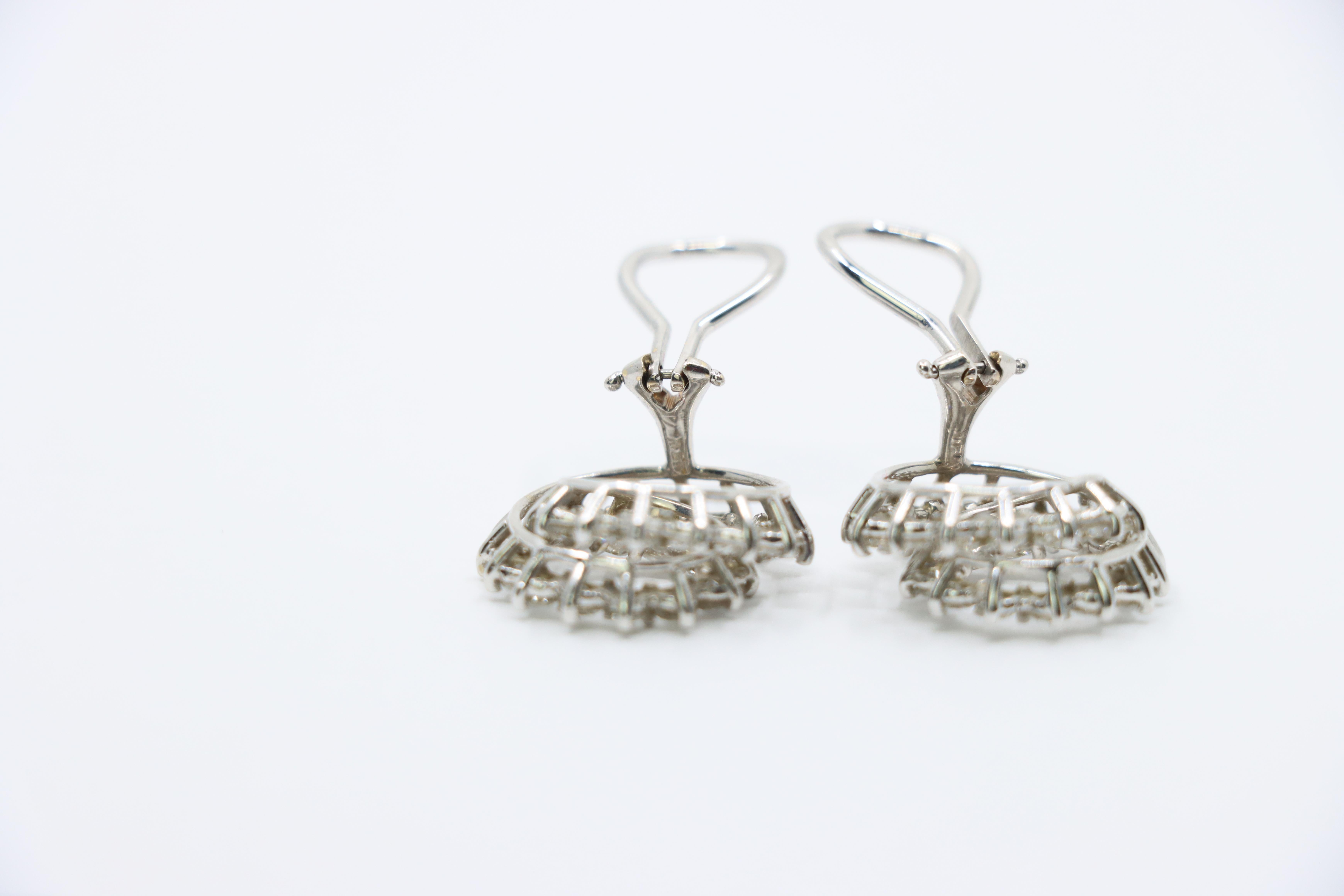 Vintage 14K White Gold Diamond Swirl Earrings For Sale 4