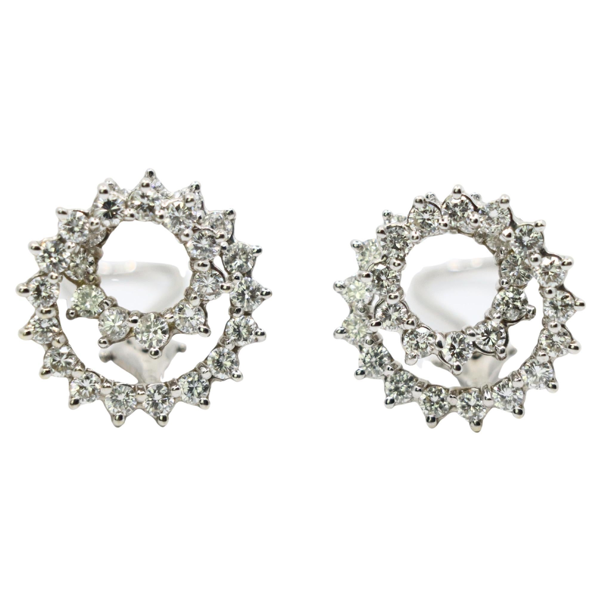 Vintage 14K White Gold Diamond Swirl Earrings