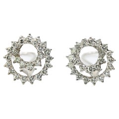 Vintage 14K White Gold Diamond Swirl Earrings