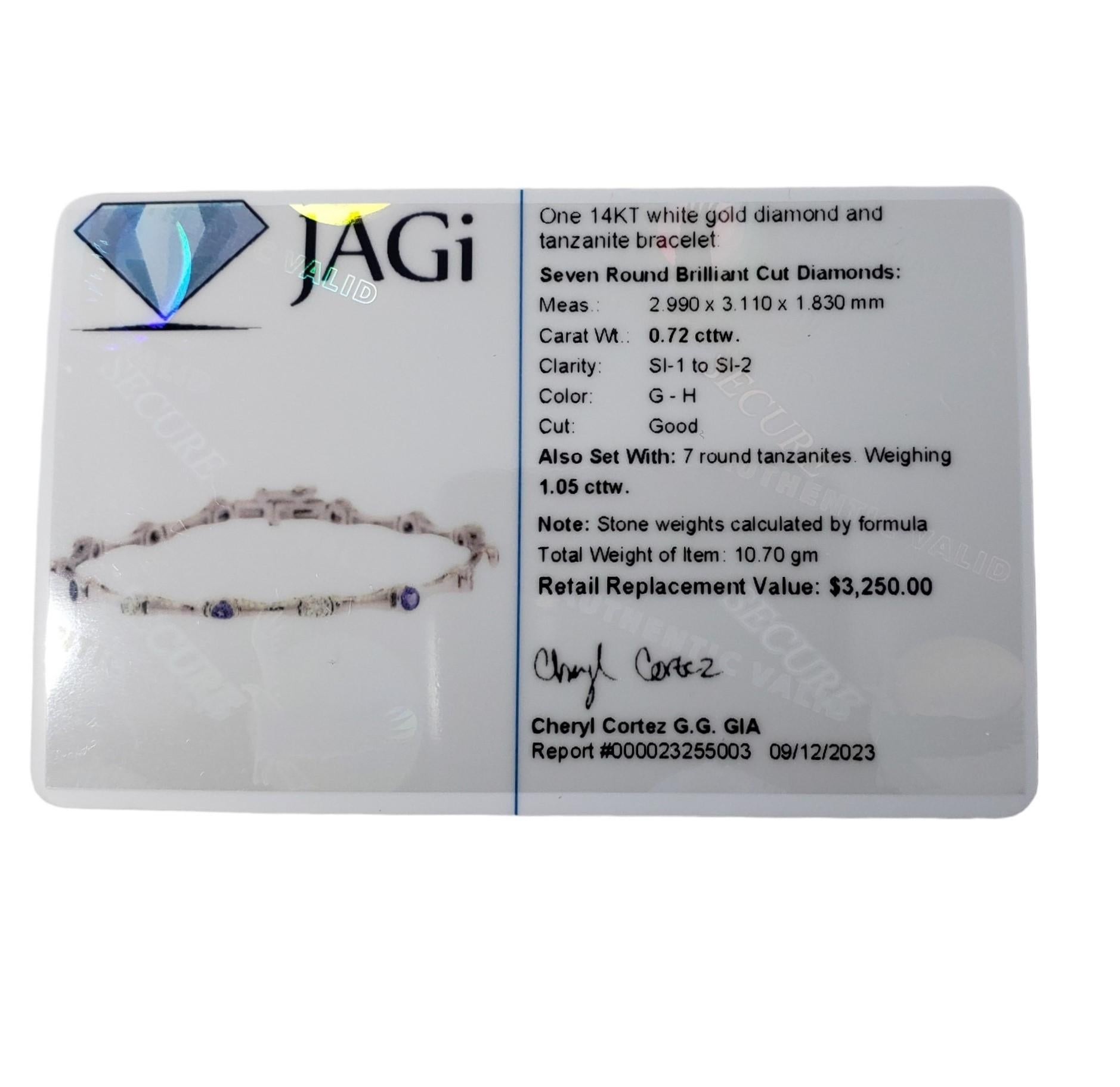 Bracelet vintage en or blanc 14 carats avec tanzanite et diamants n° 15401 en vente 4