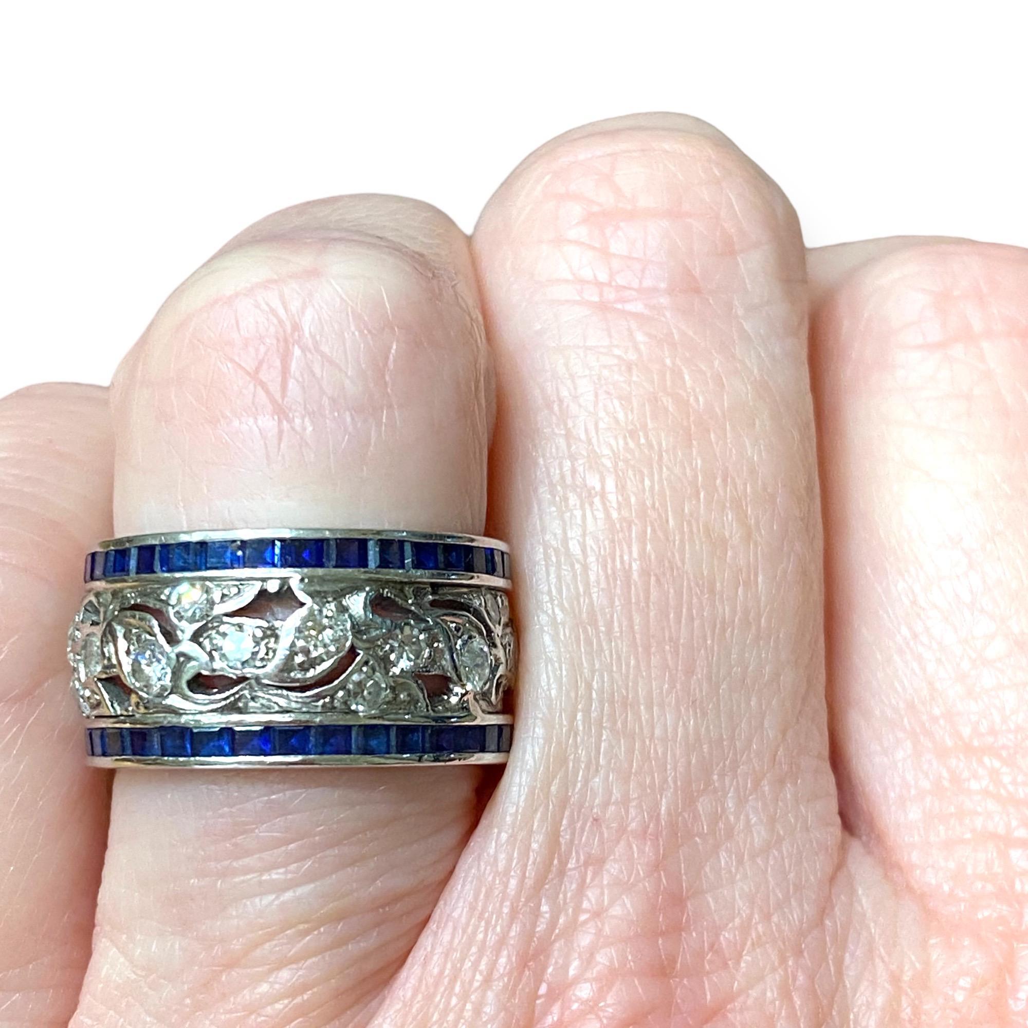 Round Cut Vintage 14K White Gold Diamond Wide Eternity Band