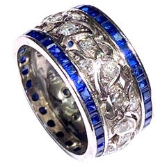 Retro 14K White Gold Diamond Wide Eternity Band