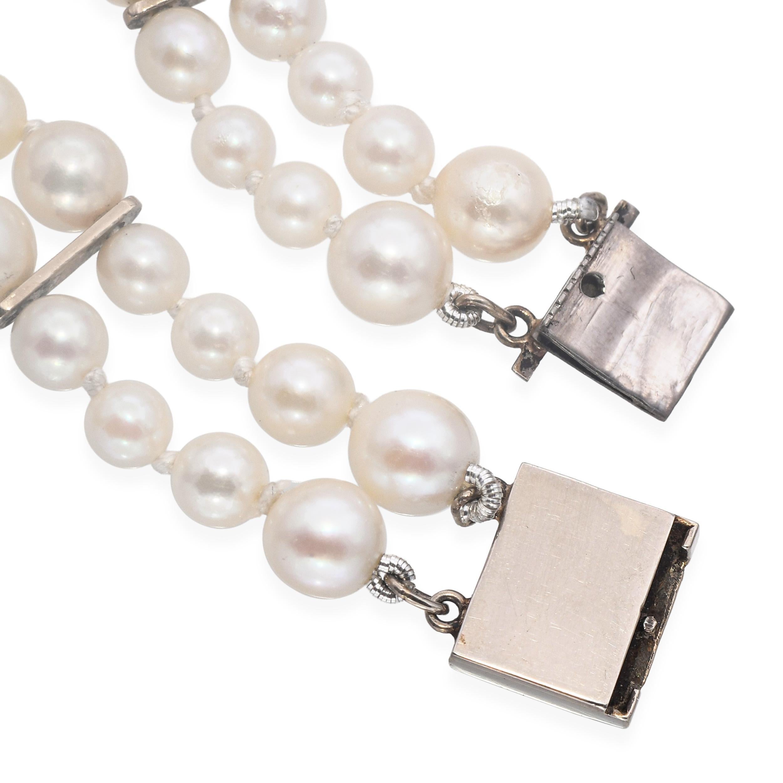 Vintage 14k White Gold Double Strand Pearl Bracelet For Sale 2