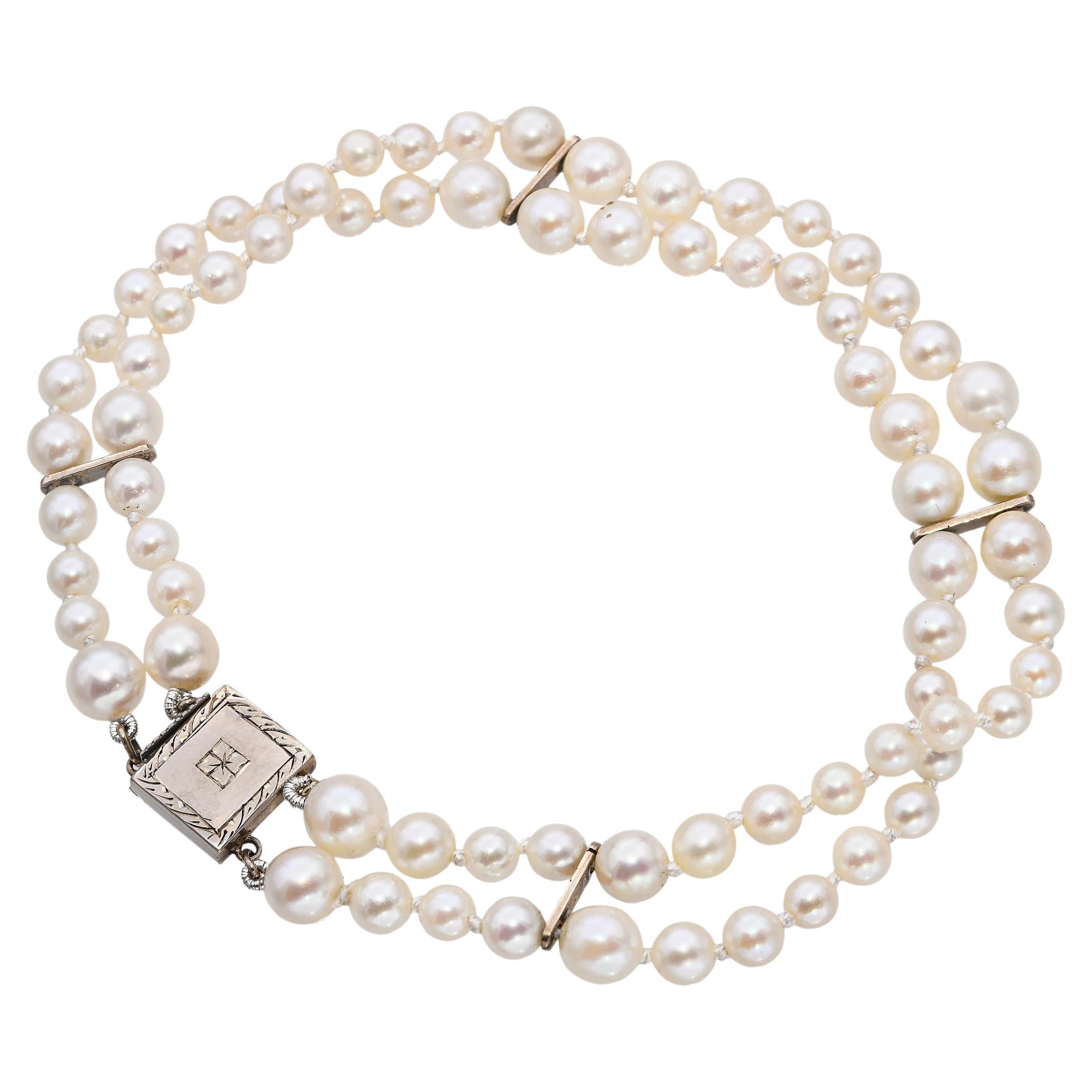 Vintage 14k White Gold Double Strand Pearl Bracelet