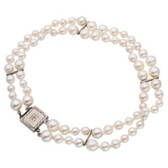 Vintage 14k White Gold Double Strand Pearl Bracelet