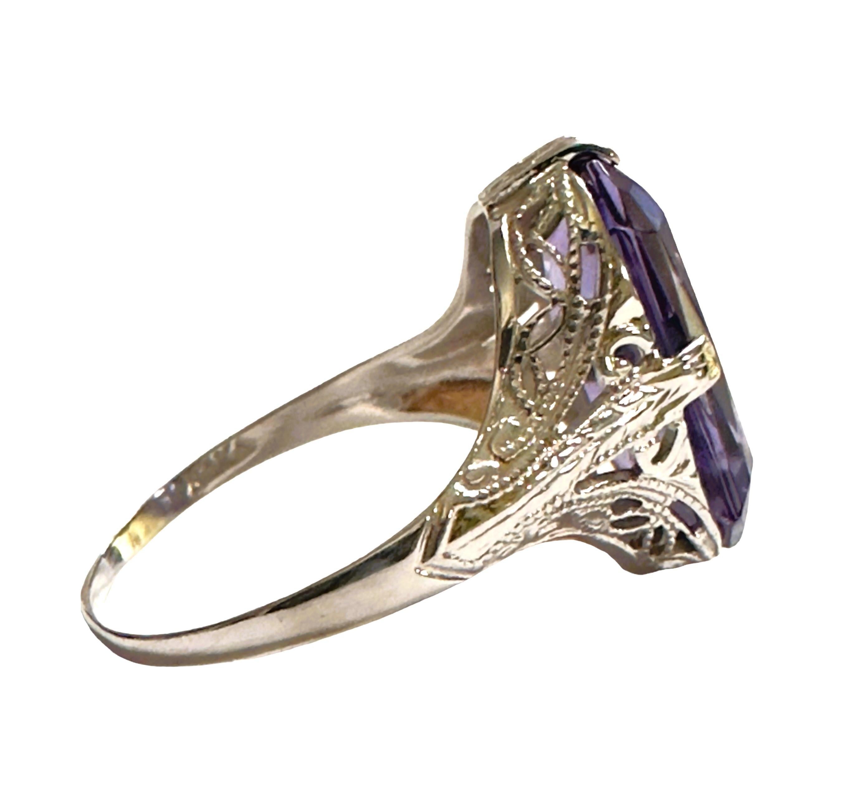 14k Weißgold filigraner lila Quarz-Ring Größe 7,5 5