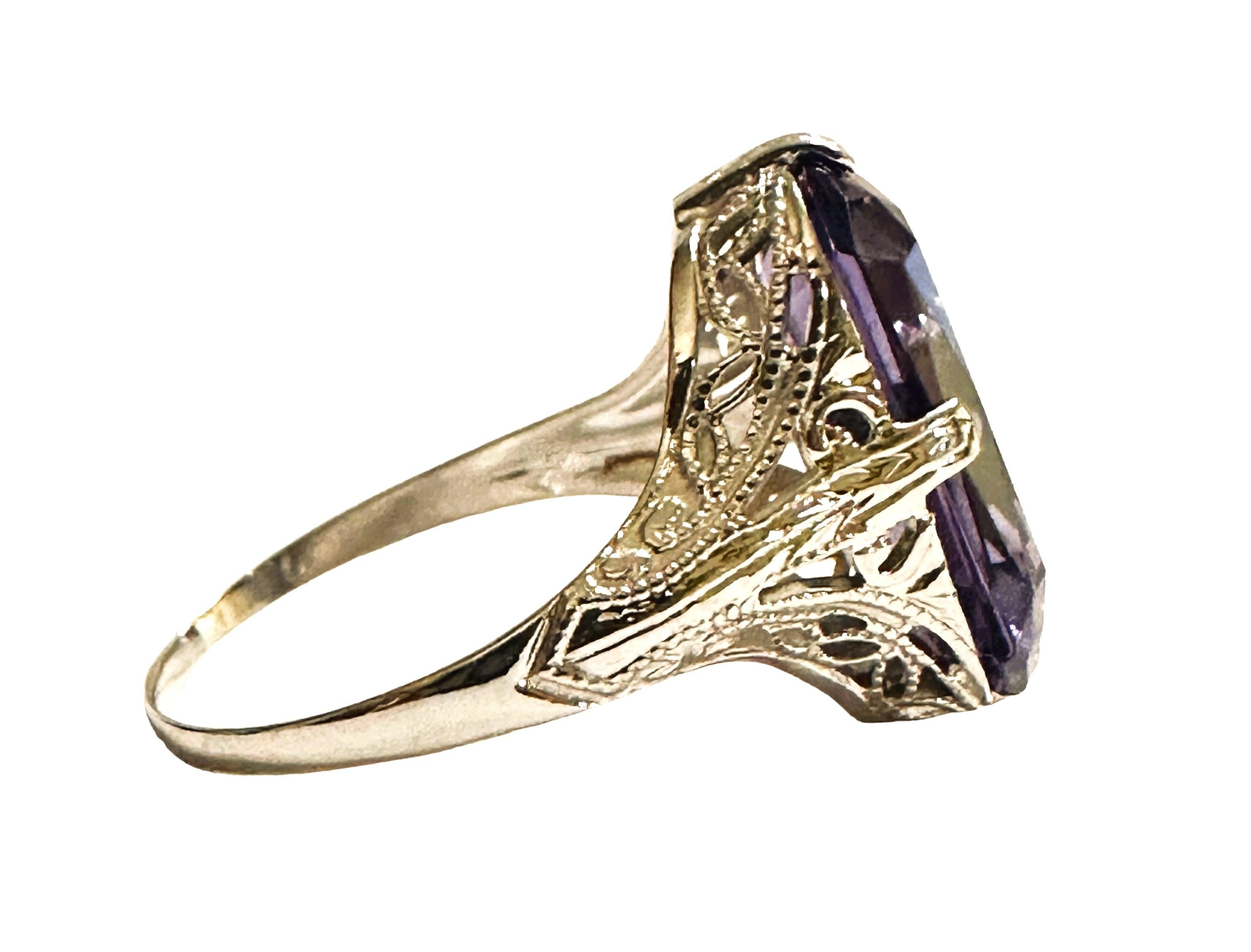14k Weißgold filigraner lila Quarz-Ring Größe 7,5 1