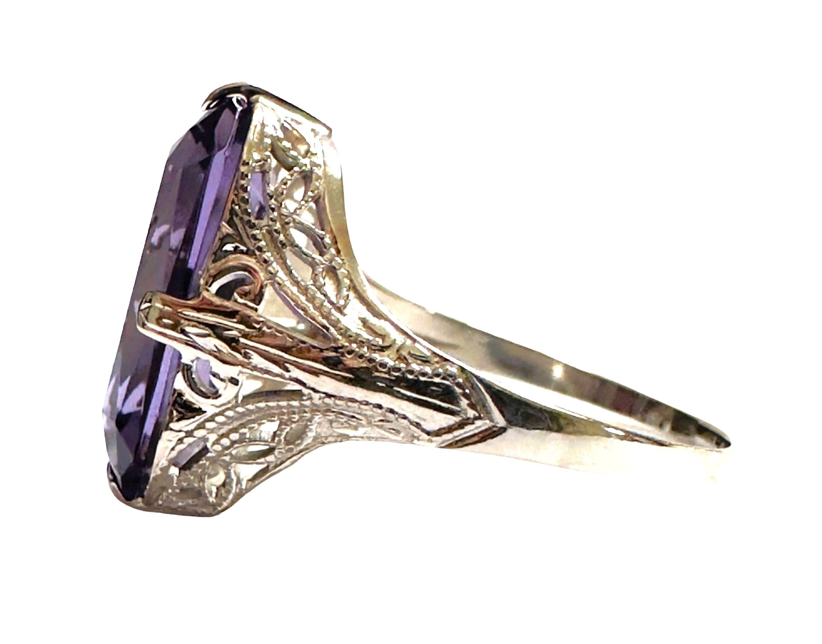 14k Weißgold filigraner lila Quarz-Ring Größe 7,5 3