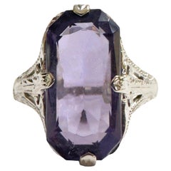 Vintage 14k White Gold Filigree Purple Quartz Ring Size 7.5