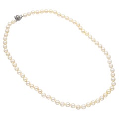 Vintage 14k White Gold Floral Clasp Pearl Strand Necklace