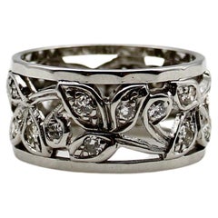 Vintage 14K White Gold Foliate Diamond Ring with Reticulation