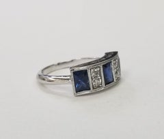 Vintage 14k White gold "French cut" Sapphire & "Rose cut"  Diamond Ring