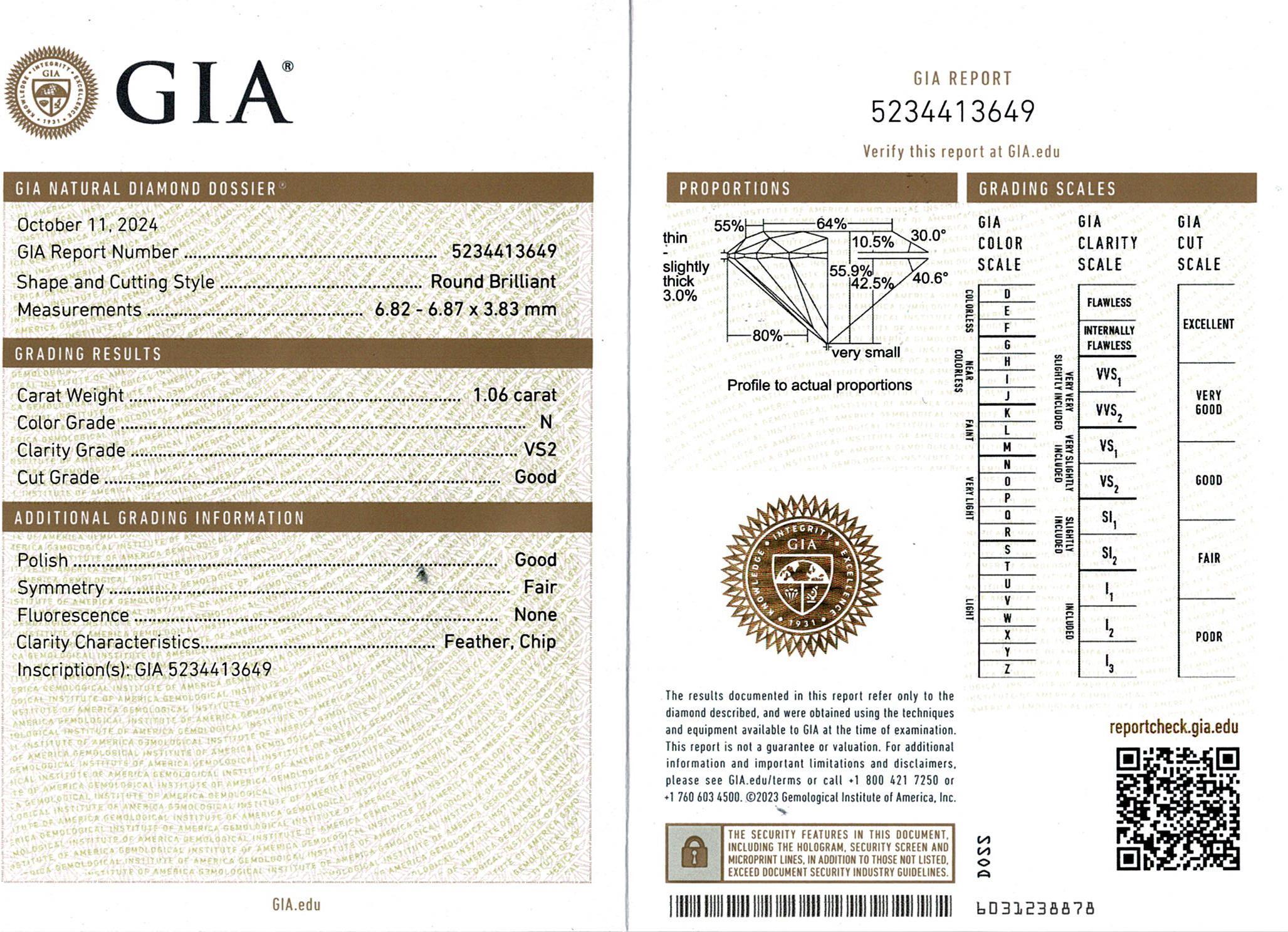 Vintage 14k Weißgold GIA 1,06ct N Vs2 Diamant-Anhänger im Angebot 1