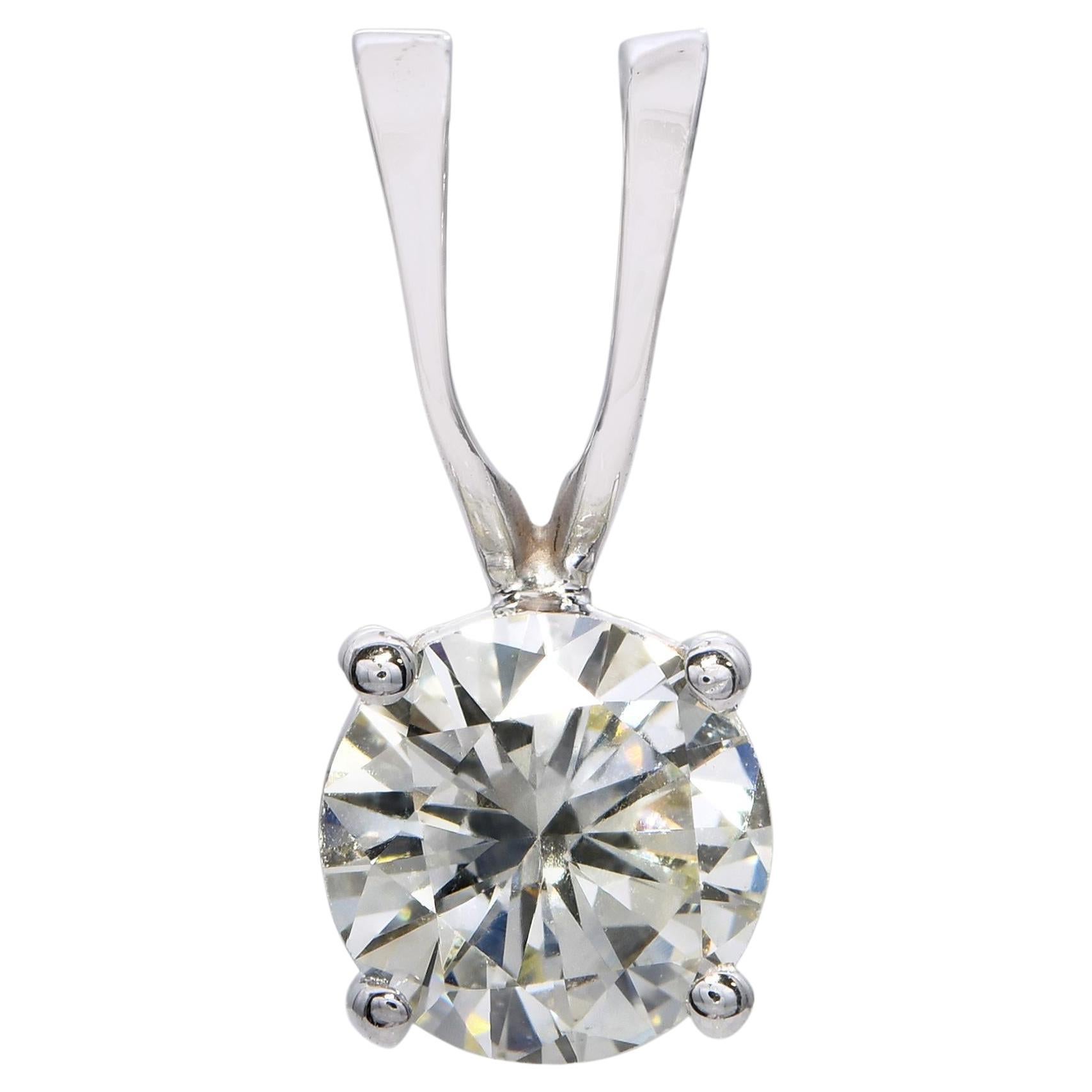 Pendentif vintage en or blanc 14k GIA 1.06ct N Vs2 Diamond