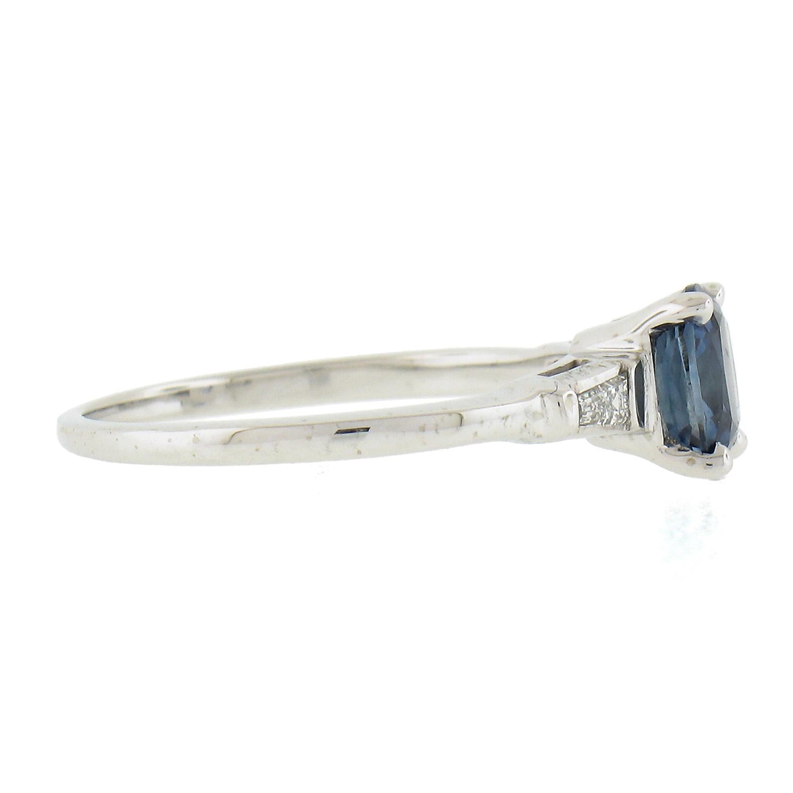 De las mujeres Vintage 14k Oro Blanco Gia 1.14ctw Sin Calor Zafiro y Diamante Anillo Petite Simple en venta