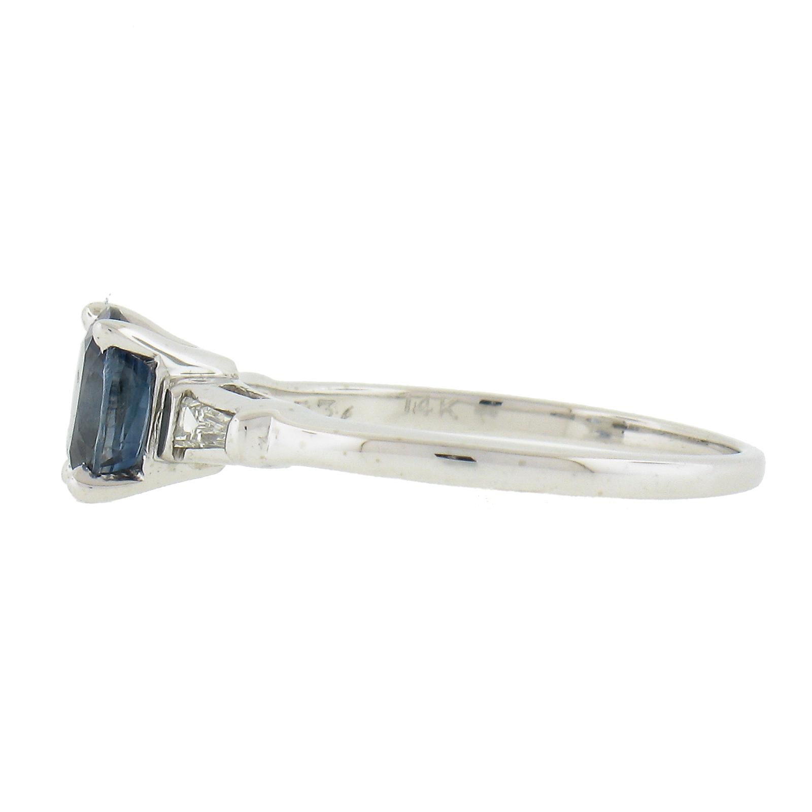 Vintage 14k Oro Blanco Gia 1.14ctw Sin Calor Zafiro y Diamante Anillo Petite Simple en venta 1