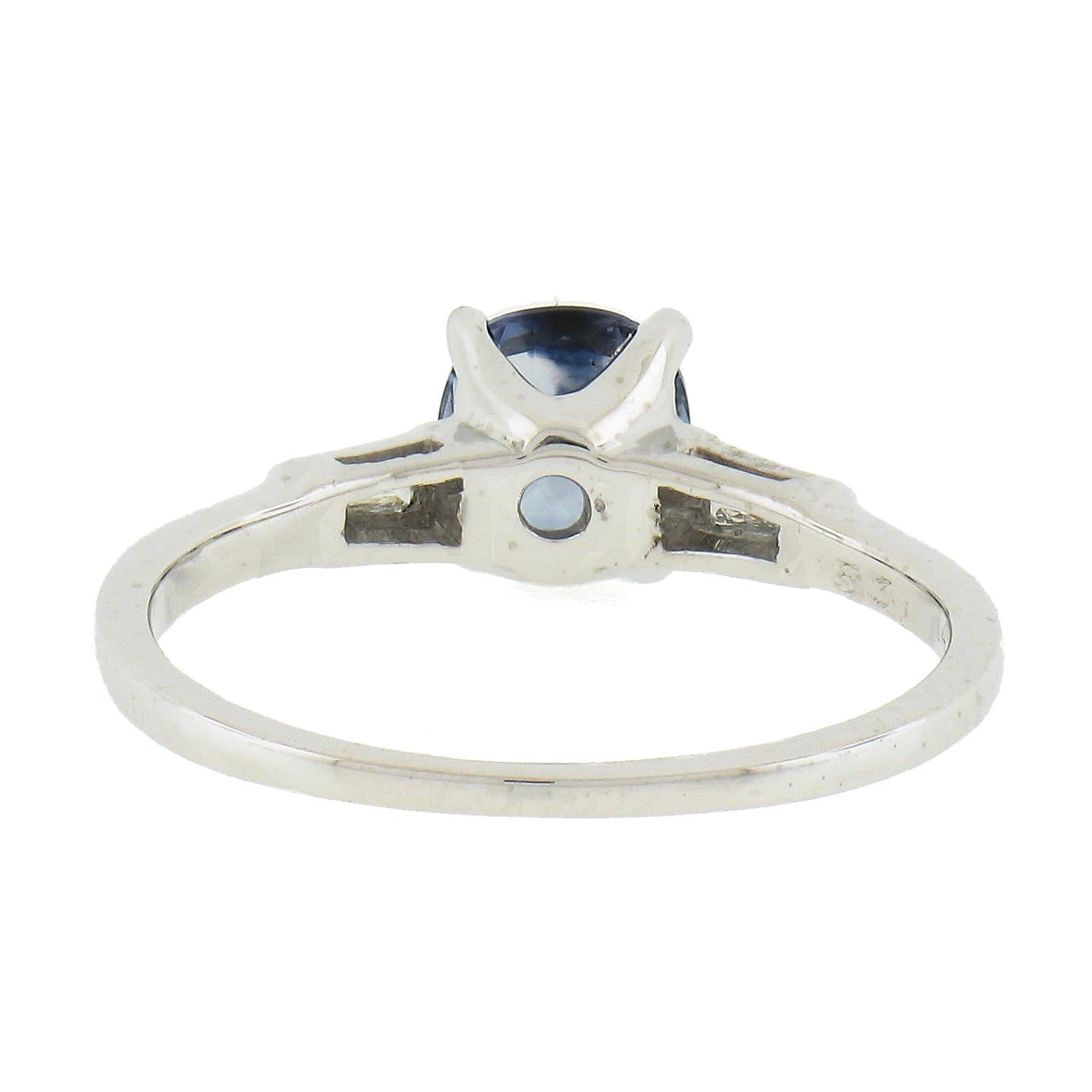 Vintage 14k Oro Blanco Gia 1.14ctw Sin Calor Zafiro y Diamante Anillo Petite Simple en venta 2