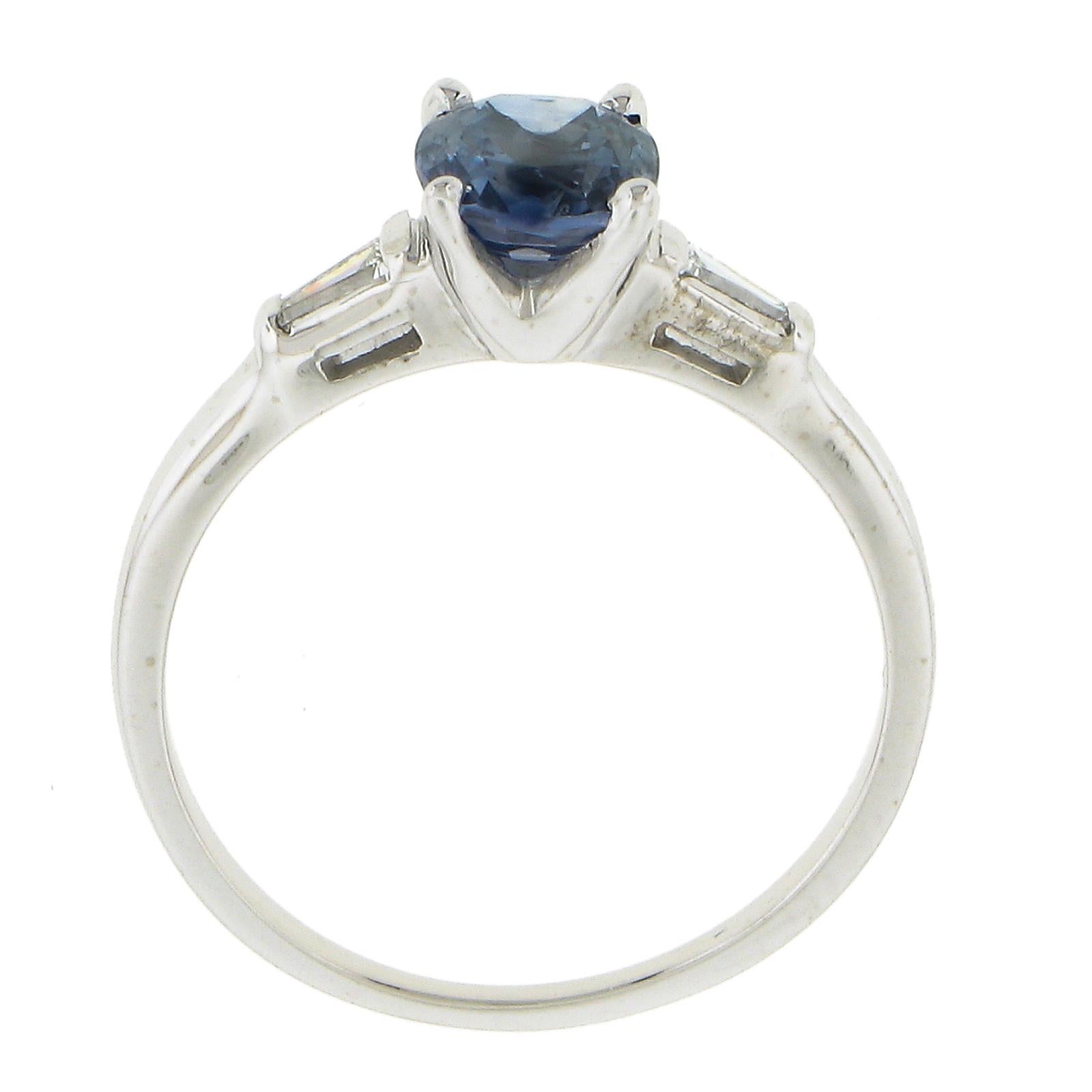 Vintage 14k Oro Blanco Gia 1.14ctw Sin Calor Zafiro y Diamante Anillo Petite Simple en venta 3