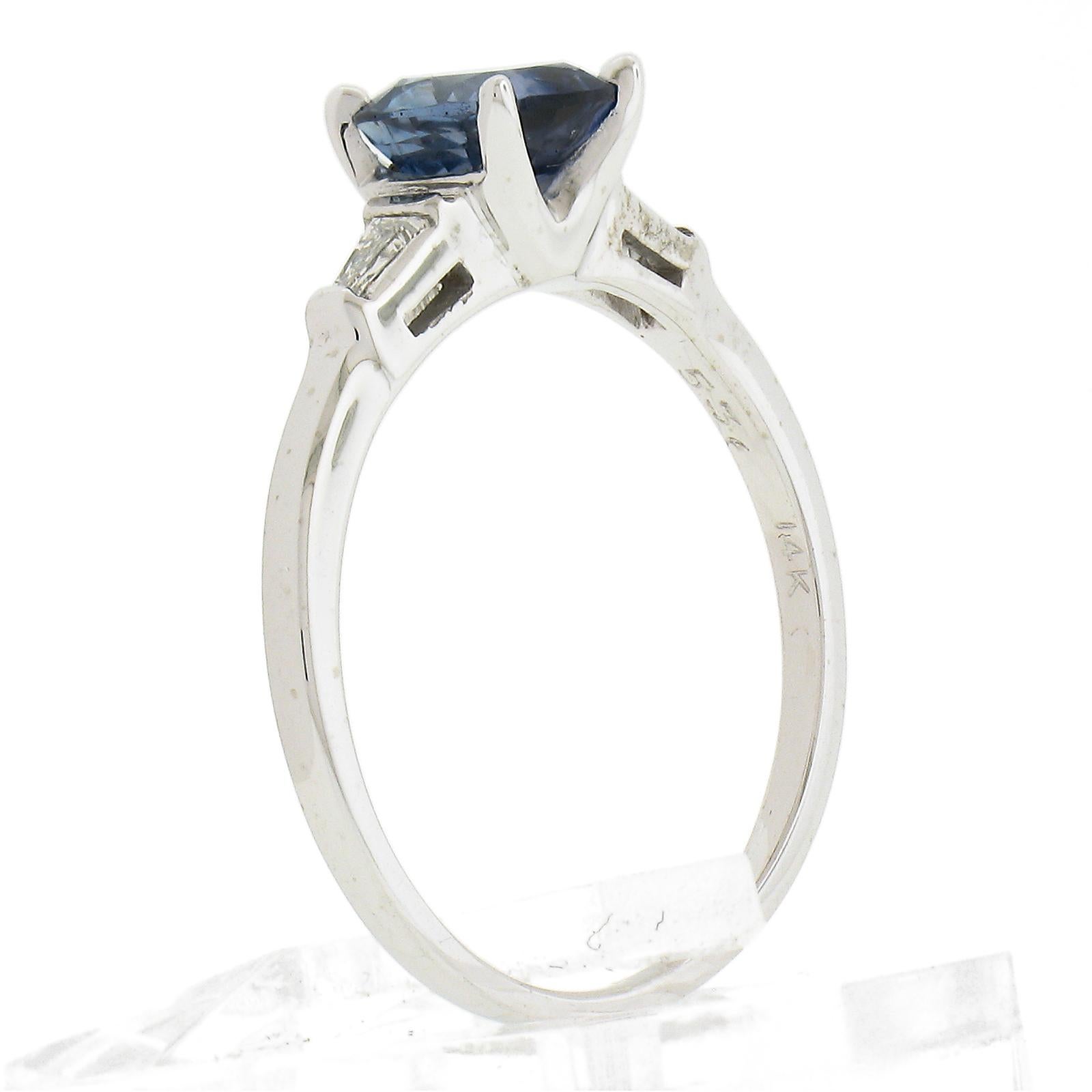 Vintage 14k Oro Blanco Gia 1.14ctw Sin Calor Zafiro y Diamante Anillo Petite Simple en venta 4