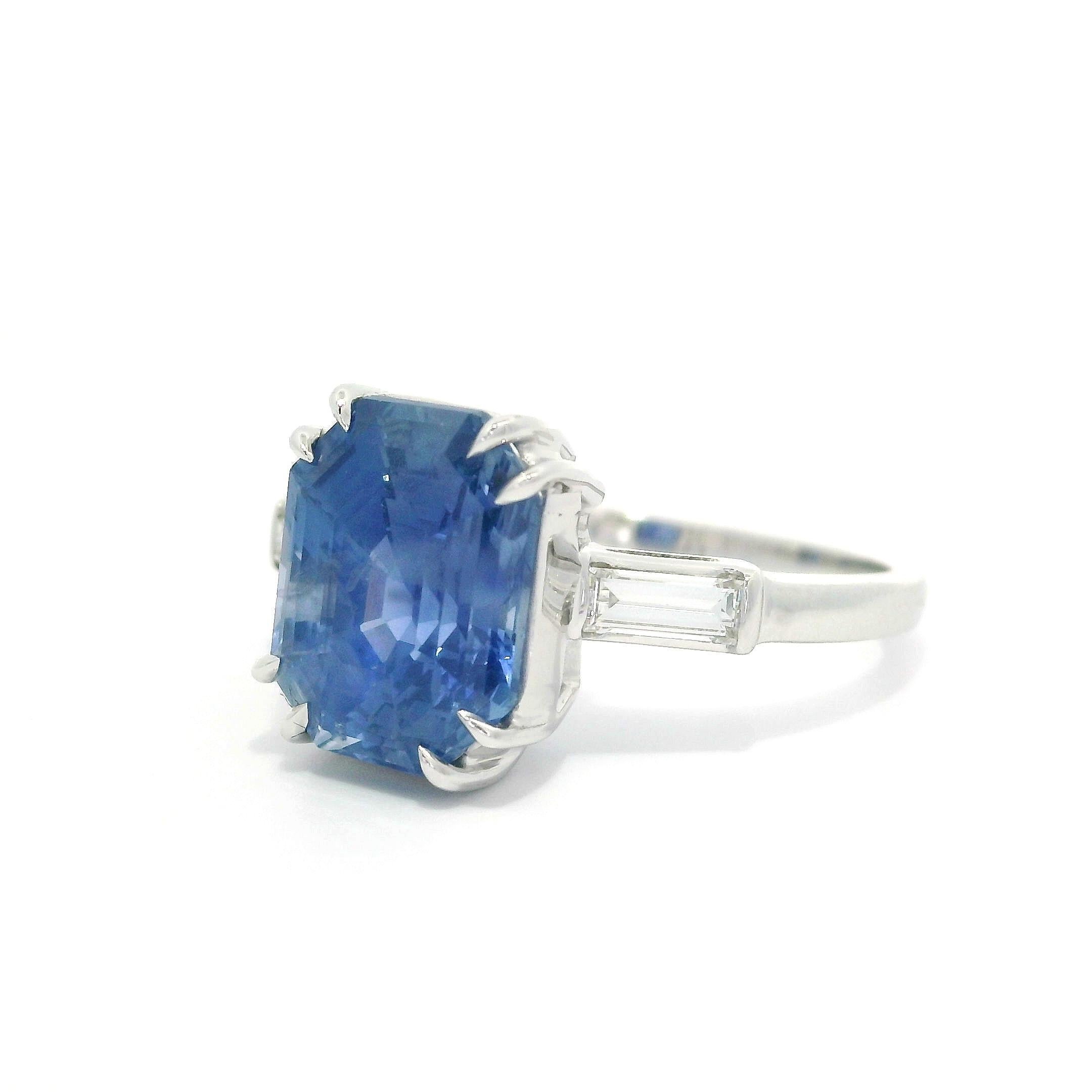 Vintage 14k White Gold GIA 5.32ct No Heat Ceylon Octagonal Sapphire Diamond Ring For Sale 8