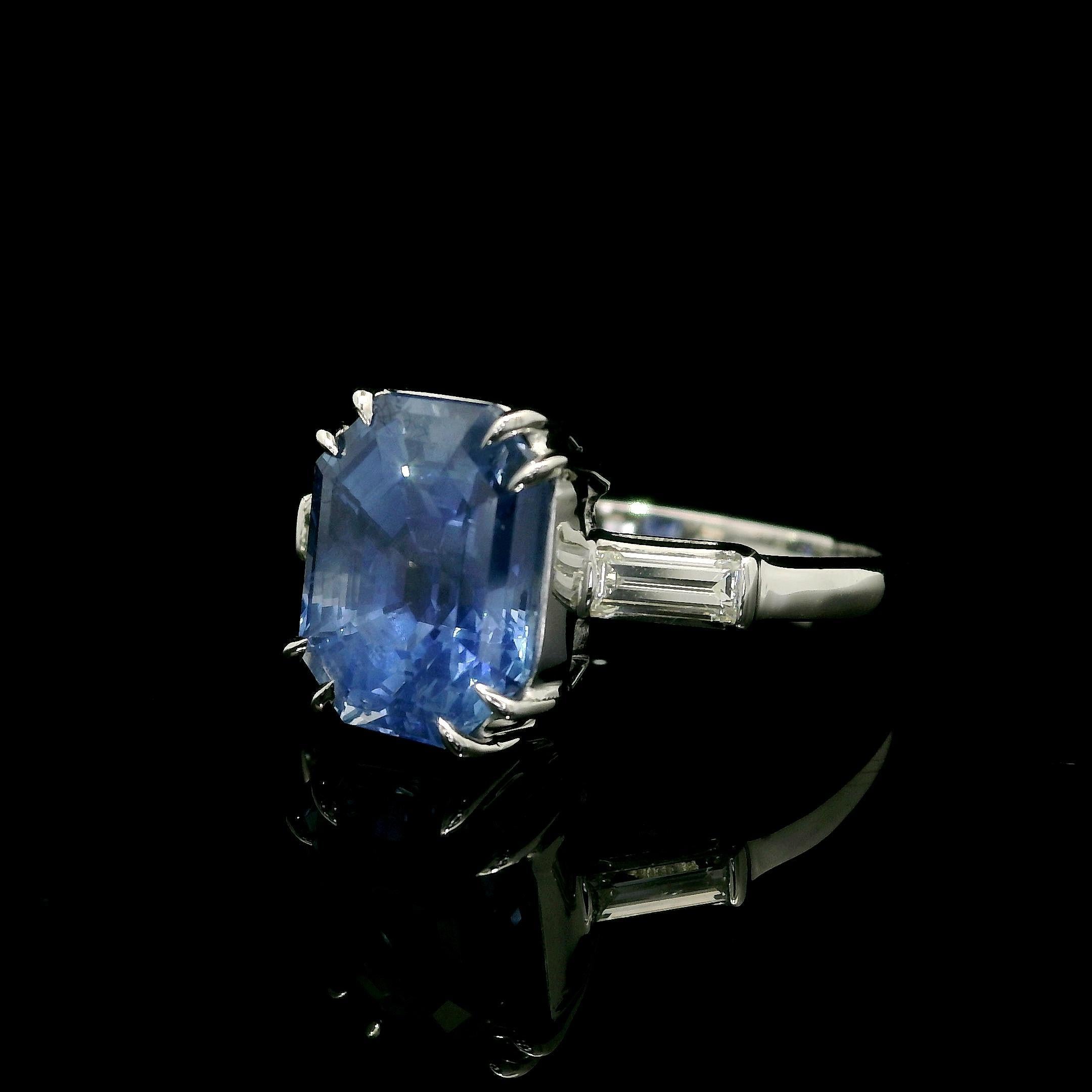 --Stone(s):--
(1) Natural Genuine Sapphire - Octagonal Cut - Double Claw Prong Set - Cornflower Blue Color- No Heat -Ceylon - Natural Inclusions - 5.02ct (exact)
** See Certification Details Below for Complete Info **
(2) Natural Genuine Diamonds -