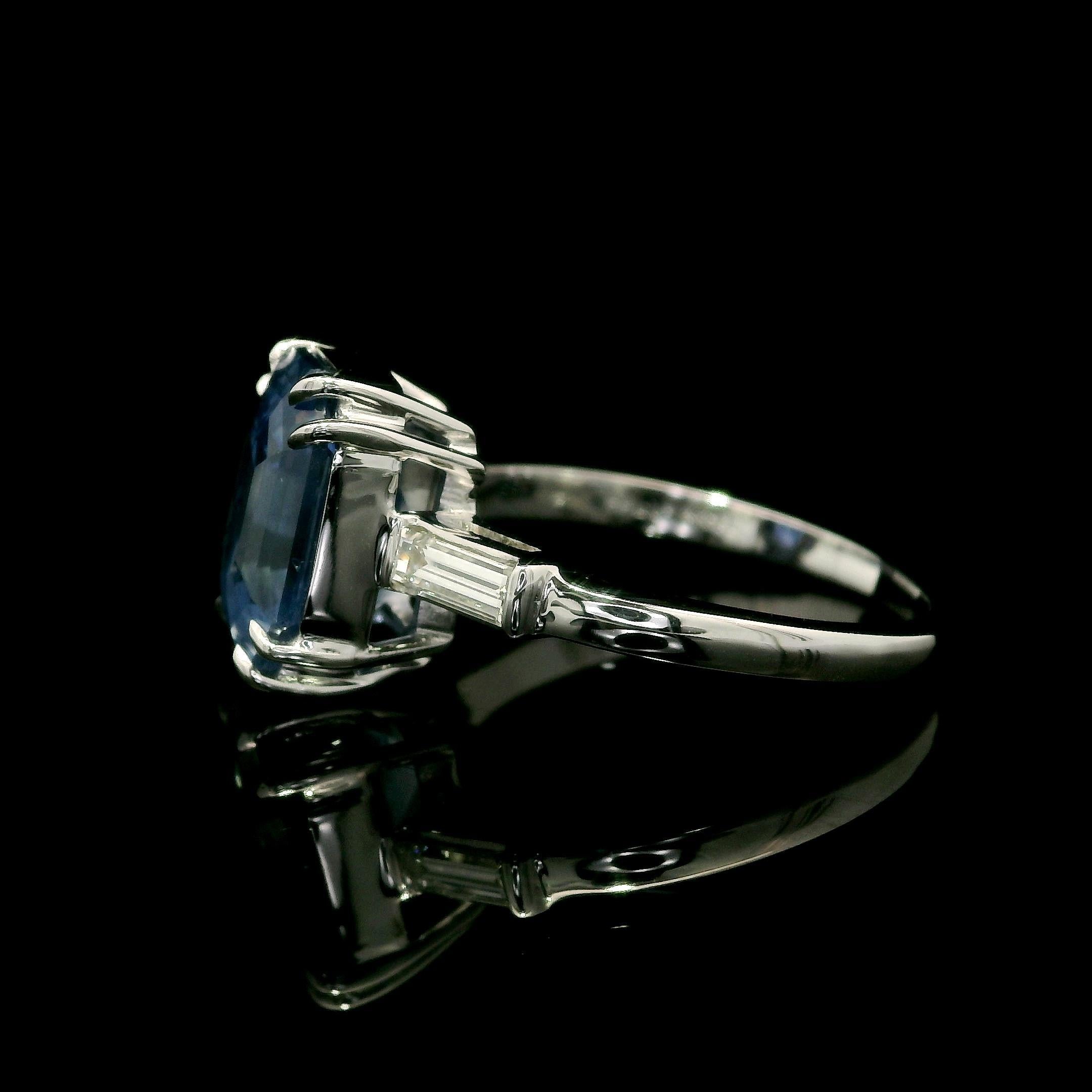 Octagon Cut Vintage 14k White Gold GIA 5.32ct No Heat Ceylon Octagonal Sapphire Diamond Ring For Sale